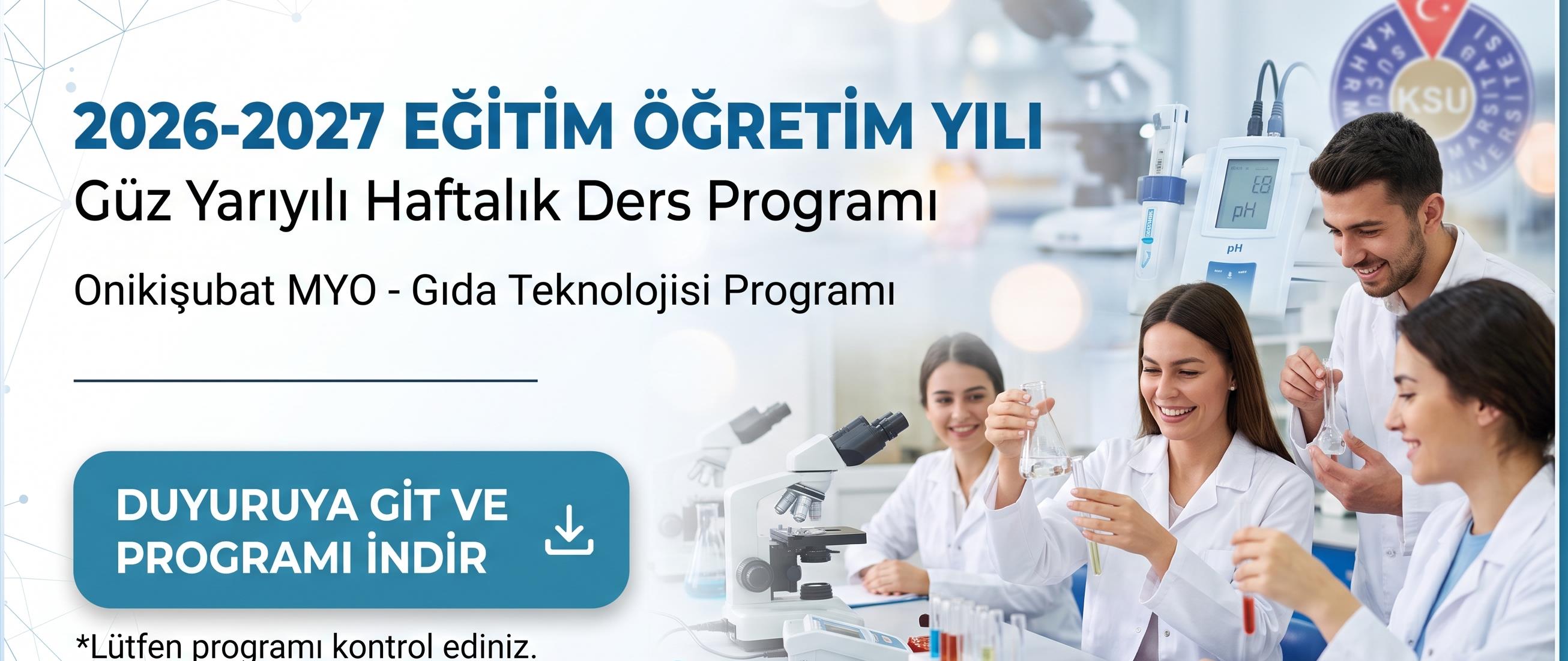 2026-2027 Eğitim-Öğretim Yılı Güz Yarıyılı Haftalık Ders Programı